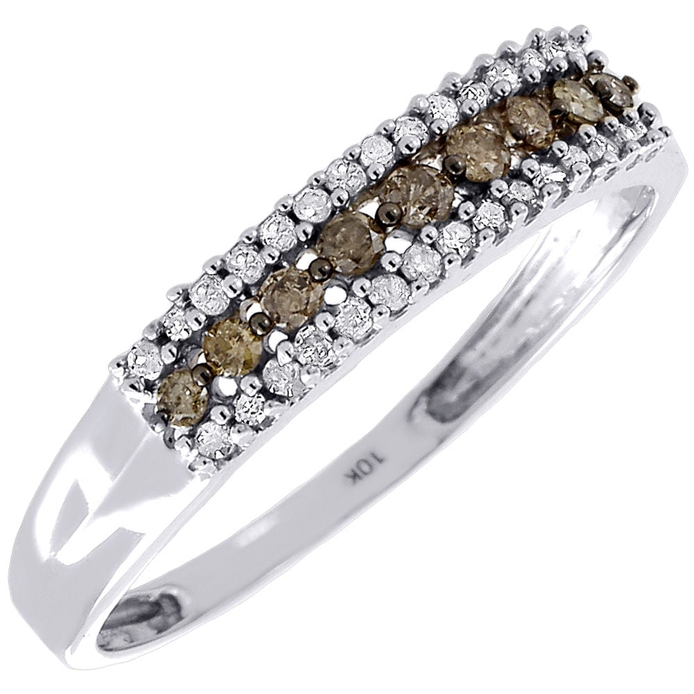 Jewelry For Less Brown Diamond Wedding Band 10K White Gold Round