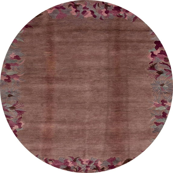 Ahgly Company Indoor Round Abstract Rust Pink Abstract Area Rugs, 3' Round