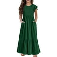 thumbnail image 2 of Spazoro Kids Girls Dresses, Fashion Round Neck Short Sleeve Solid Color Princess Dress for Child Girls Green Size 8 T, 2 of 6