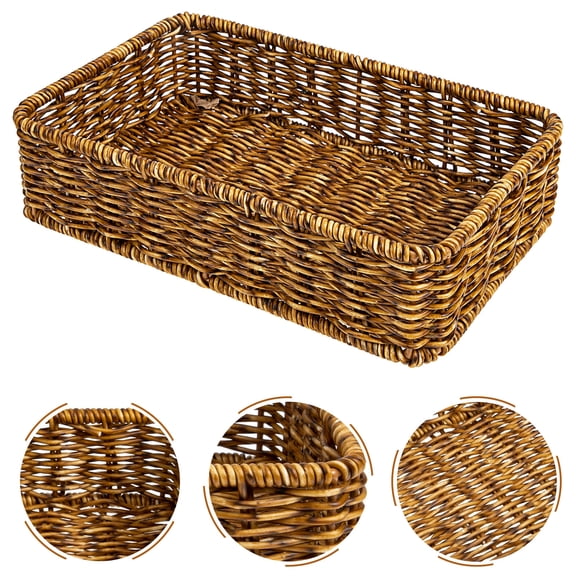 OUNONA Woven Storage Basket for Kitchen Utensils Made of Plastic in Coffee Color Perfect for Storage Use