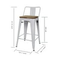 thumbnail image 3 of Leejay White 24 inch Low Back Counter Height Metal Barstool with Dark Wood Seat, Set of 6, 3 of 5