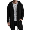 thumbnail image 3 of Men's Long Zip Up Hoodie,Casual Solid Color Winter Warm Hooded Sweatshirt,Athletic Long Jacket with Pockets, 3 of 7