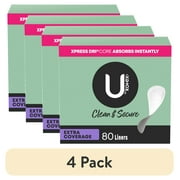 (4 pack) U by Kotex Clean & Secure Panty Liners, Light Absorbency, Extra Coverage, 80 Count