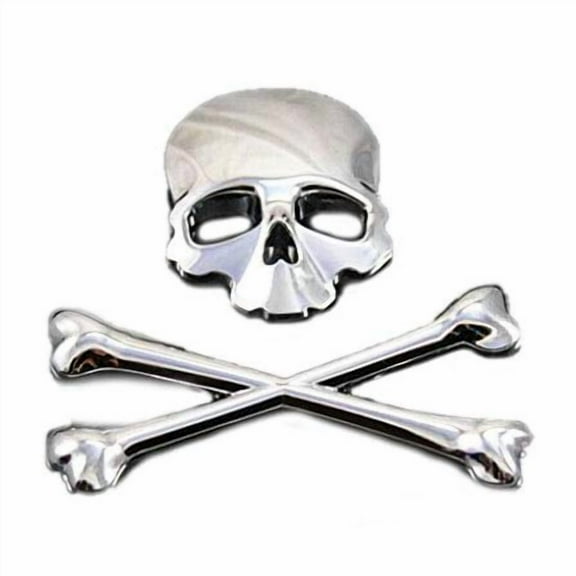 BHYShop Chrome 3D Crossbones Skull Metal Logo Emblem Badge Decal Tank Sticker Motorcycle