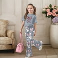 thumbnail image 2 of Bjutir Kids Girls Outfit Set Bowtie Print Short Sleeve Crew Neck T Shirt With Pants Outfit Summer Smooth Toddler Girls Set Size 11-12 Years Grey, 2 of 5