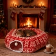 thumbnail image 4 of Lit Tunnel pour Chat Rouge Douillet, Rond, Animal de Compagnie avec Imprimé Festif et Centre pour Confort Intérieur, 4 of 6