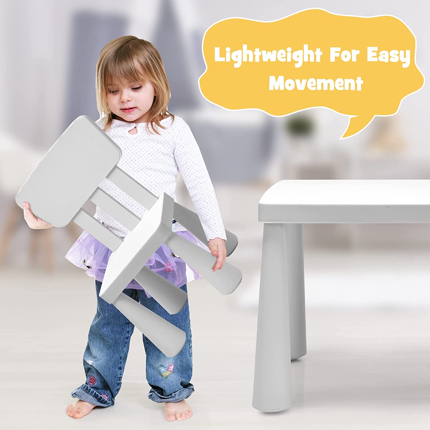 MAT EXPERT Kids Table and Chairs, 3-Piece Kids Furniture Activity Table for Reading, Learning, Eating, Toddler Table and Chair Set for Daycare Kindergarten Playroom, Ideal for Boys & Girls (White)