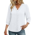 thumbnail image 2 of Warop 3/4 Length Sleeve Womens Tops Solid Hollow Out V-Neck Blouses Summer Casual Business Shirts, 2 of 9