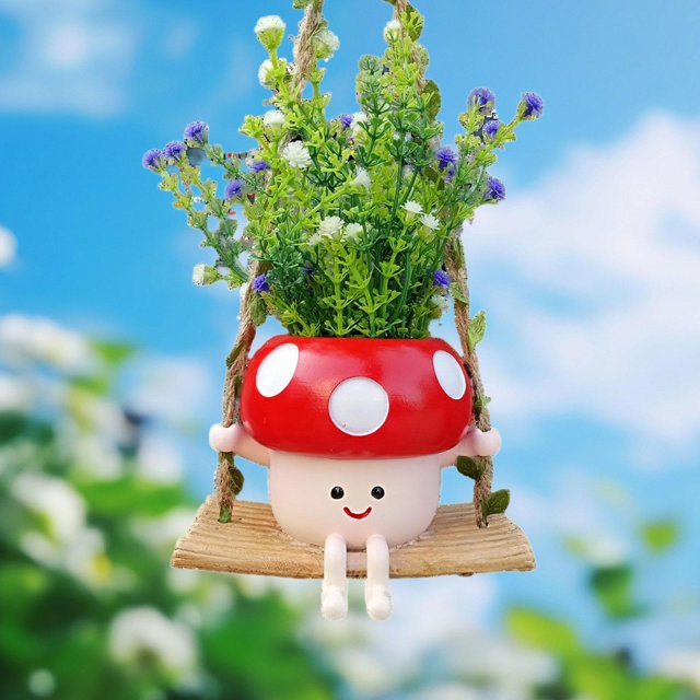 Colaxi Hanging Resin Flower Head Planter Smile Face Flower Pot for Desk Patio Home Red