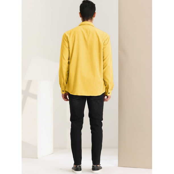 Camisa de pana para hombre con botones ajuste regular manga larga camisas chaqueta Amarillo XL Lars Amadeus Camisa Bodega Aurrera en linea