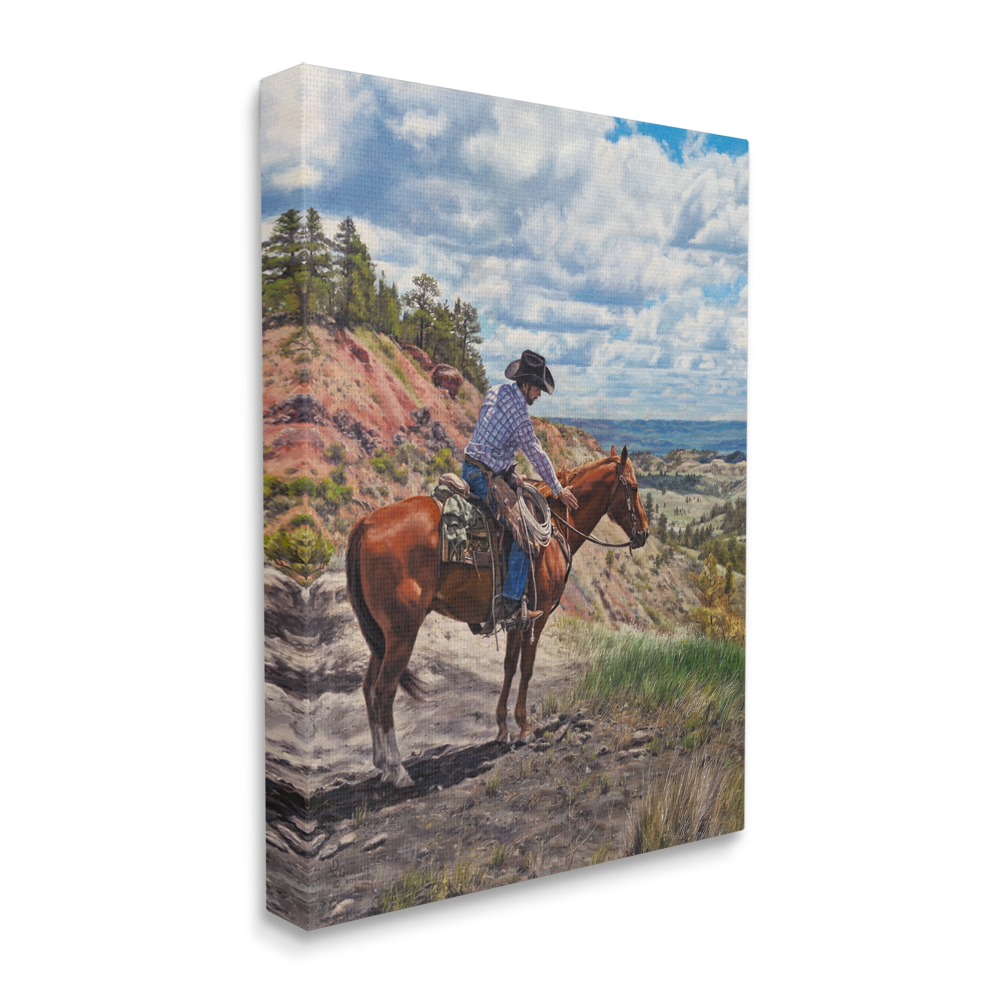 Stupell Industries Cowboy in Ocean Landscape Animals & Insects Painting Gallery Wrapped Canvas Print Wall Art, 16 x 20