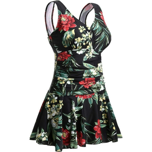 Summer Mae Women's Plus-Size Flower Printing Shaping Body One Piece Swim Dresses Swimsuit