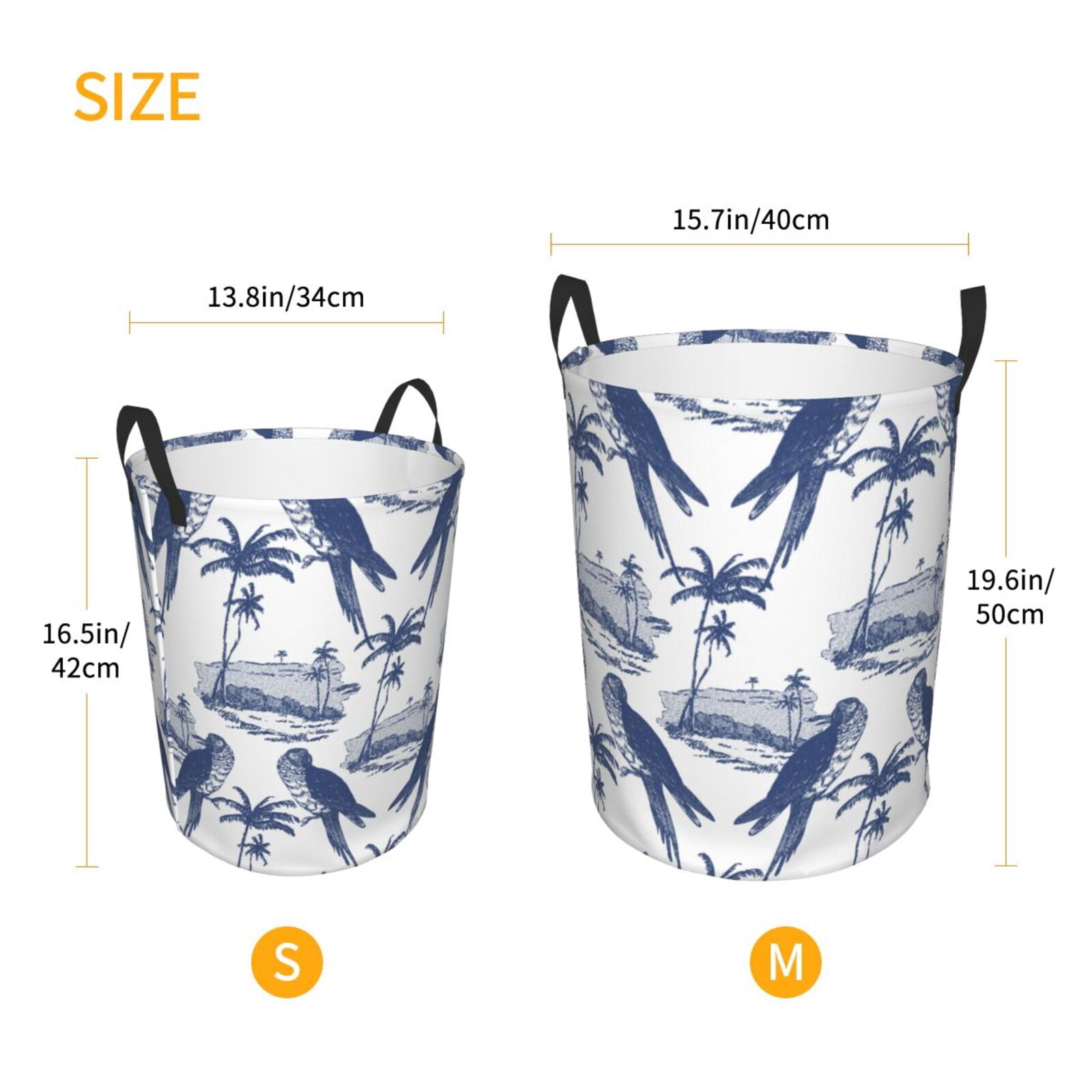 Large Laundry Basket with Handles - Sketch Parrot Palm Tree Kids Baby Dirty Clothes Laundry Hamper for Bedroom Aesthetic