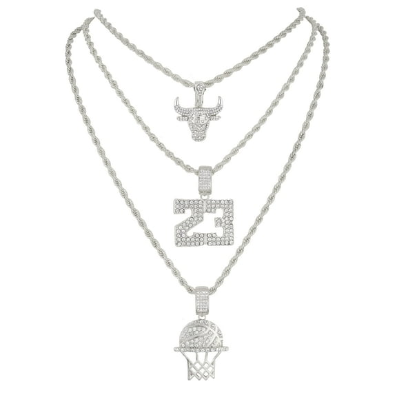 Deck Your Neck with This Iced Out Selection of Layered Hip Hop Word Pendents on Twisted Rope Chains. Elevate Your Look - Shout Out Your Vibe! -GJM Neck 293 SILVER