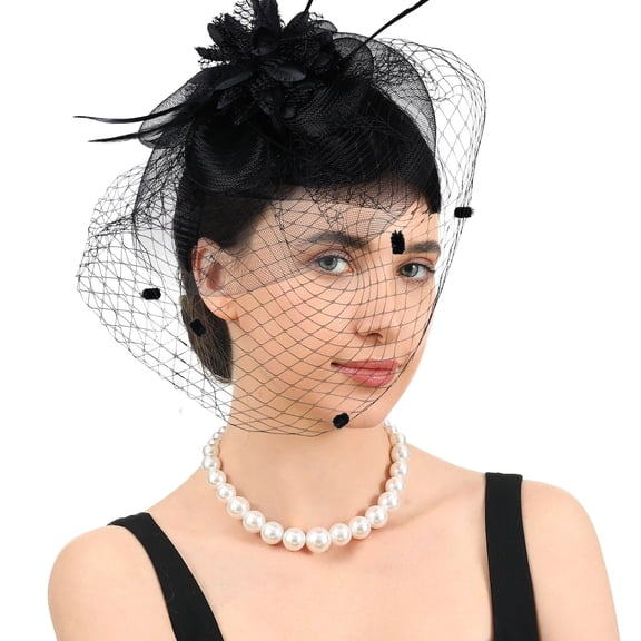 Vintage Style Mesh Fascinator Hat with Floral Accent for Cocktail Party Bridal Church