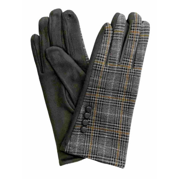 Womens Gray & Yellow Plaid Stretch Fit Texting & Tech Touchscreen Gloves