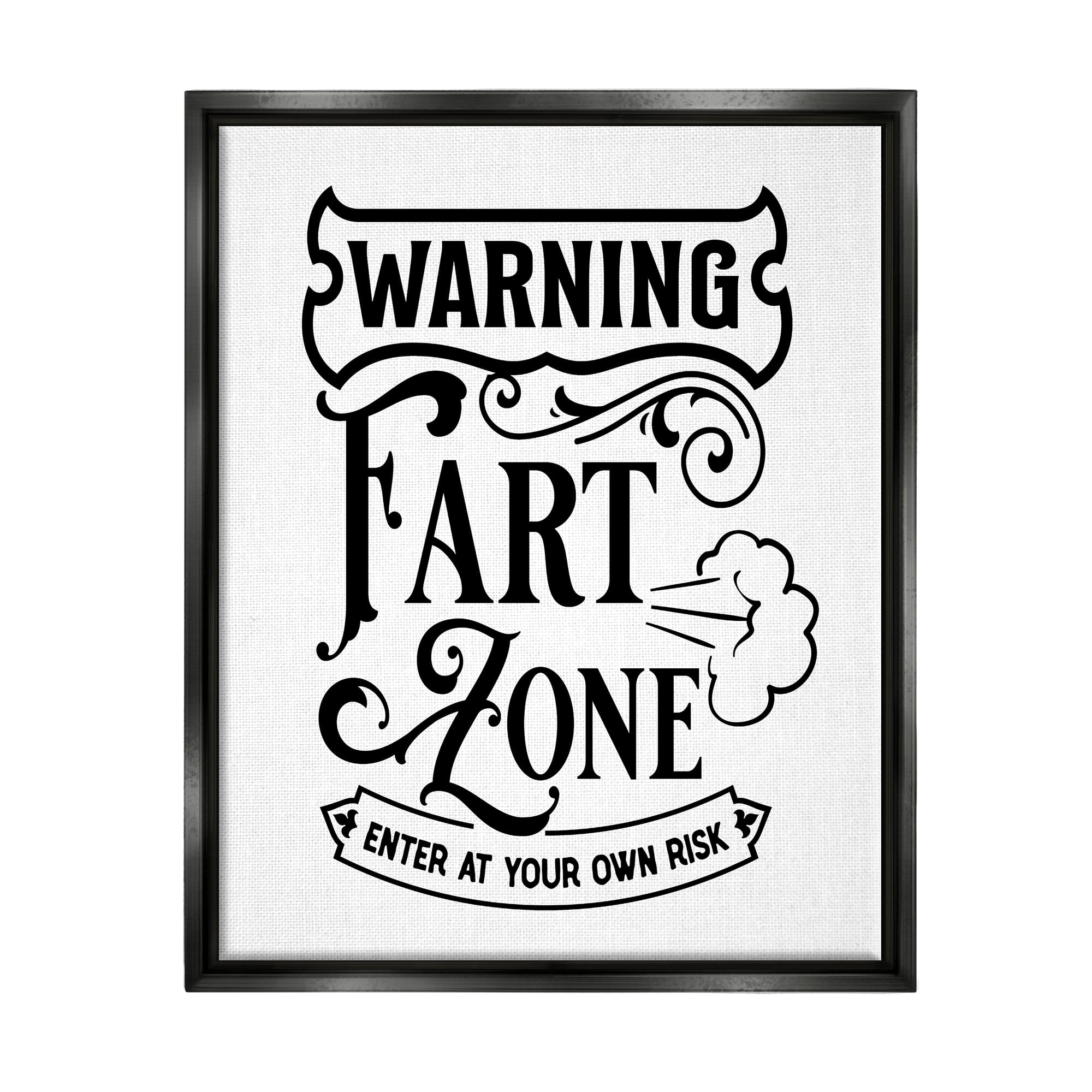 Stupell Industries Warning Fart Zone Funny Bathroom Vintage Style Graphic Art Luster Gray Floating Framed Canvas Print Wall Art, Design by Lettered and Lined