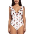 thumbnail image 2 of Yiaed Different Mushrooms Print Women's Ruffled One Piece Swimsuit V Neck Swimwear Slimming Monokini for Woman-X-Large, 2 of 8