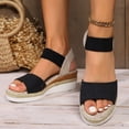 thumbnail image 2 of Rokment Women's Beach Platform Wedge Dressy Sandals Comfortable Breathable Color Block Linen Elastic Ankle Strap Espadrilles Walking Sandals Casual Chunky High Heel Dress Summer Shoes Black Size 8.5, 2 of 6