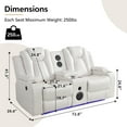 thumbnail image 3 of Power Reclining Loveseat with Zero Gravity, Faux Leather Recliner Couch with Bluetooth Speakers, USB Ports, LED Lights, Console, Cup Holders, White, 3 of 6