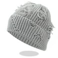 thumbnail image 2 of UTSJKR Unisex Winter Beanie Hat, Distressed Knit Skull Cap, Plain Cuff, Slouchy Ripped Style Knit Cuffed Beanies Gray, 2 of 4