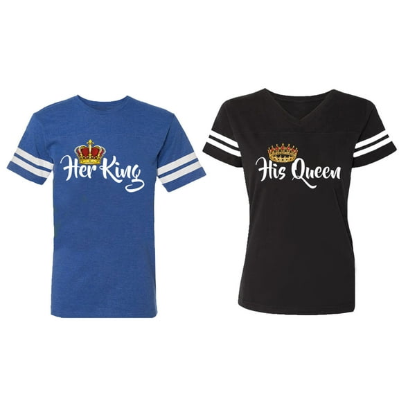 Her King His Queen Matching Couple Cotton Jerseys (Men Royal / Women Black) (Men S / Women S)