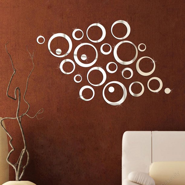 Teissuly Mirror Wall Stickers, DIY Removable Art Decals Modern Home Decor Acrylic Mirror Round Wall Stickers Mirror Style Circle Mirror Decal for Home Living Room Bedroom Decor Teissuly WER202309201198