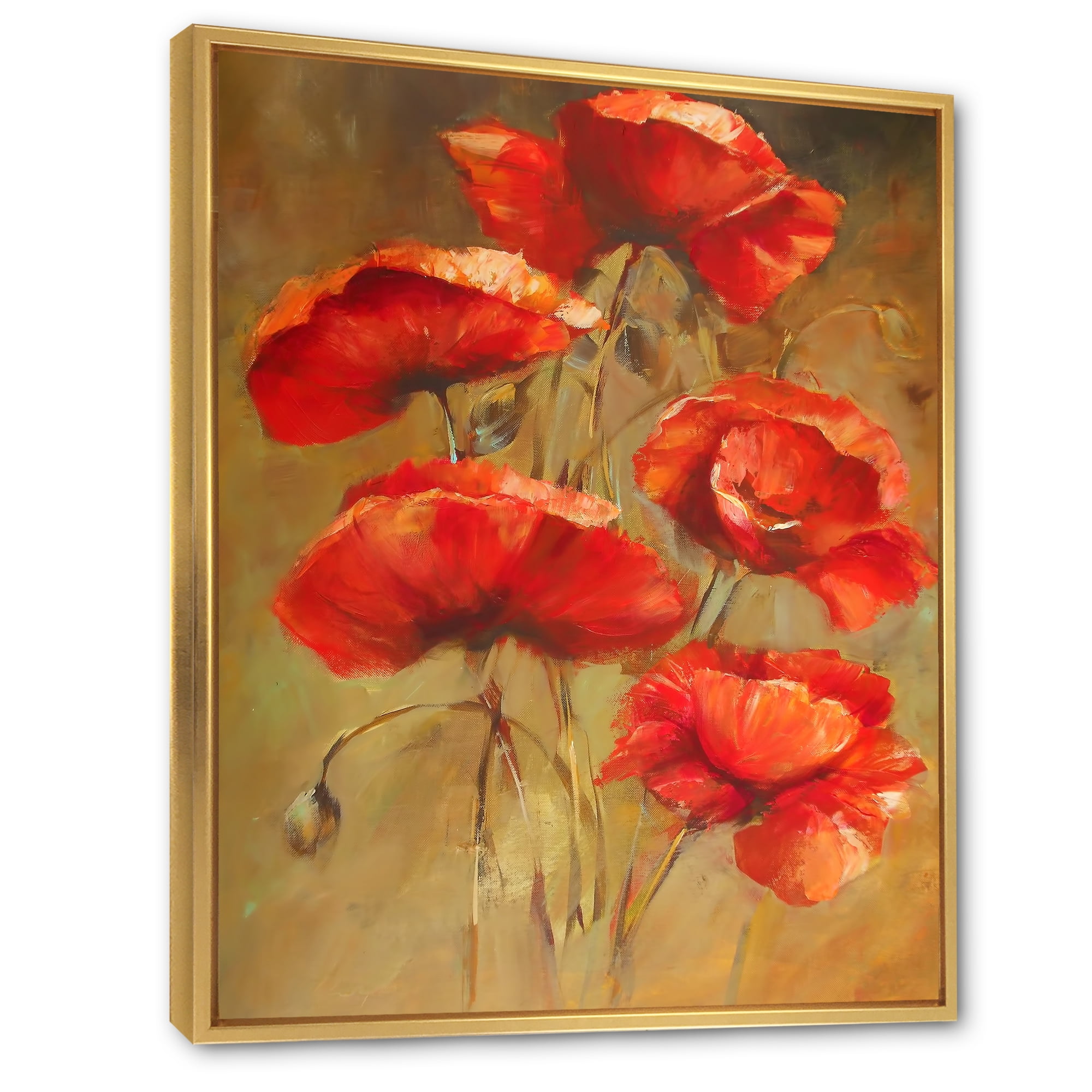 Designart 'Blooming Vintage Poppies I' Traditional Framed Canvas Wall Art Print