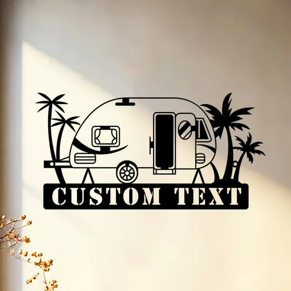 Custom Family Camping Car Metal Wall Art Personalized Happy Camper Van Name Sign Home Decor Cabin Vehicles Hippie Van Decoration