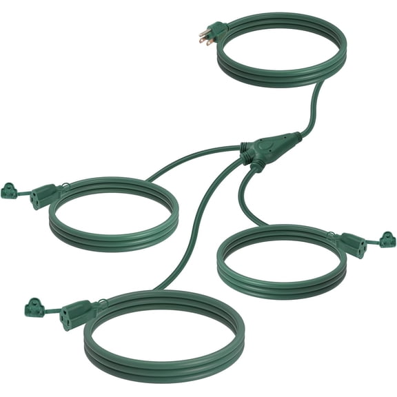EP 25 ft Outdoor Extension Cord 1 to 3 Splitter 3 Prong Outlets Plugs, 16/3 SJTW Weatherproof, Green