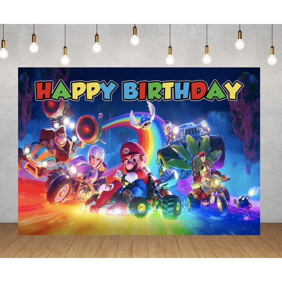 Mario party backdrop, 60x40 inch Mario background cloth, suitable for children's birthday photography backdrop.