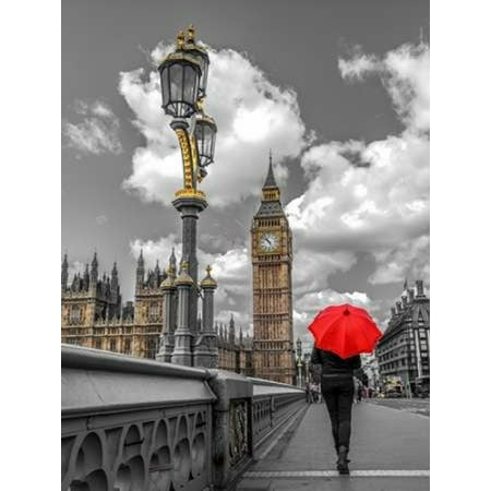 Tourist with an umbrella on Westminster Bridge London UK Canvas Art - Assaf Frank (18 x