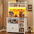 thumbnail image 3 of Itaar 35.4 inch Bakers Rack with Power Outlet and Storage, Farmhouse Coffee Bar Cabinet, Microwave Stand Kitchen Cabinet with Hutch, LED Lights, Wine Glass Holder and 8 Hooks，White, 3 of 7