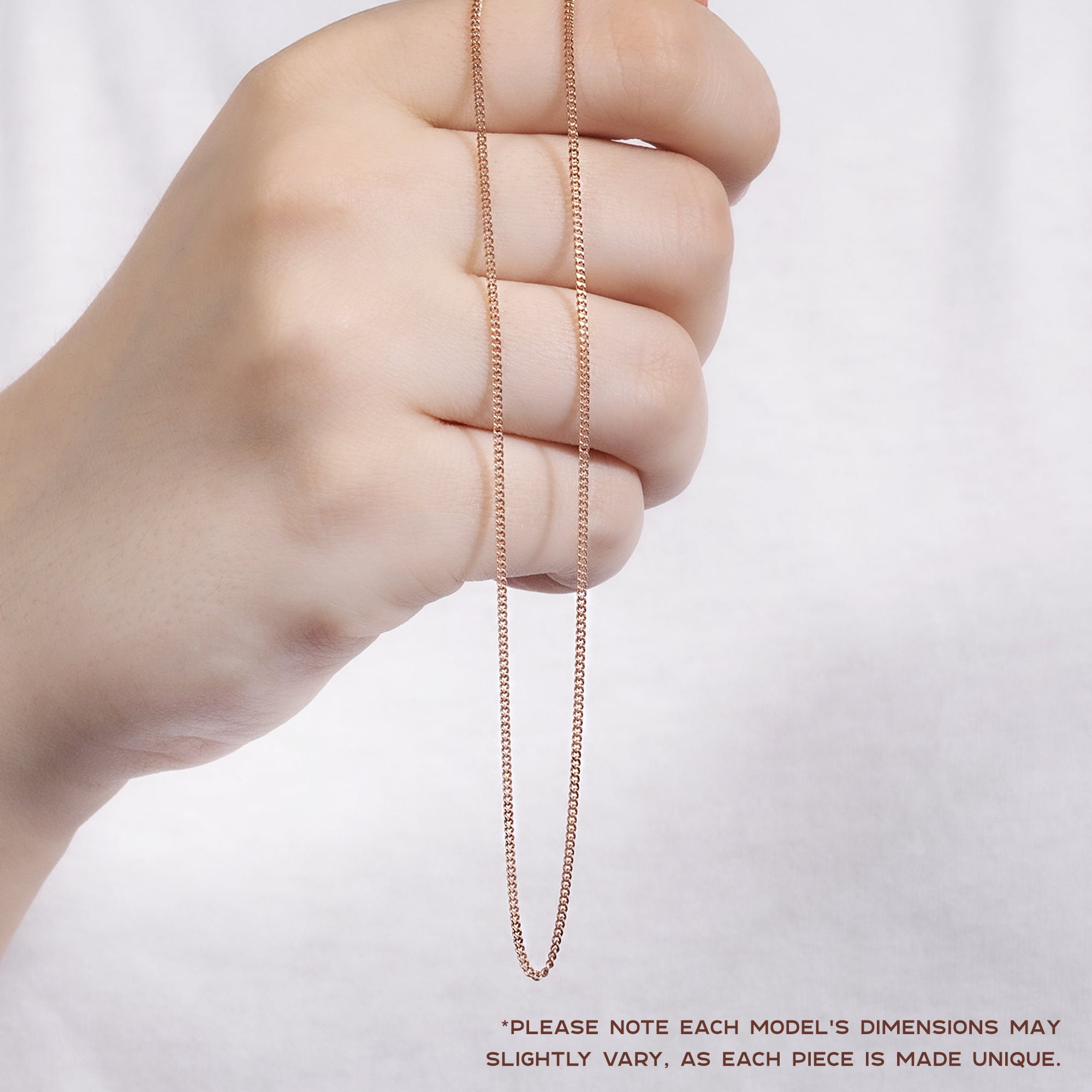 Amberta 14K Rose Gold Plated 925 Sterling Silver 1.05 mm Curb Chain Necklace: Rose Gold Necklace 16 inch / 40 cm