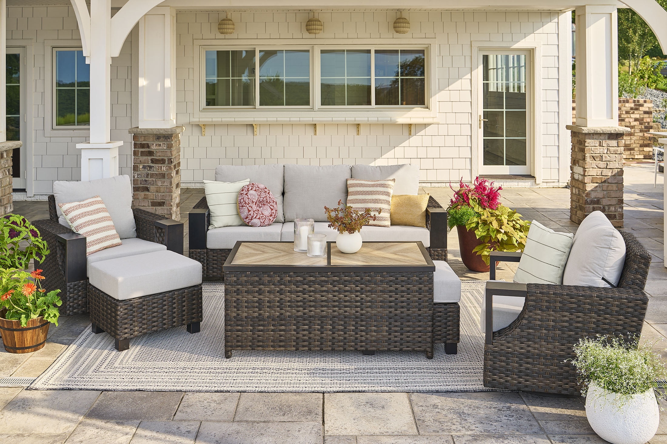 Better Homes & Gardens Rockport Club Wicker Ottomans, Brown, 2 Pack