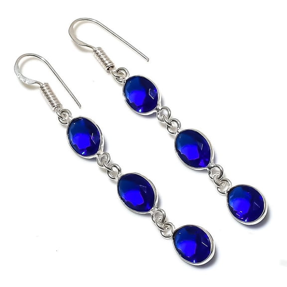London Blue Topaz Gemstone 925 Sterling Silver Jewelry Earring 2.36"