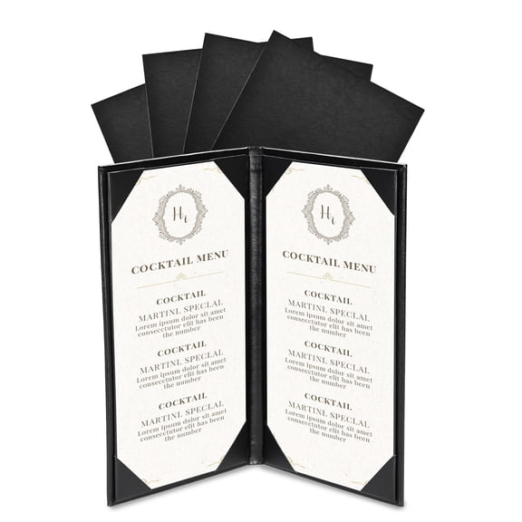 WeChef 5 pack  5"x9" Restaurant Menu Covers 2 View PU Leather with Angled Corners for Wine List Bar Hotel Bristo