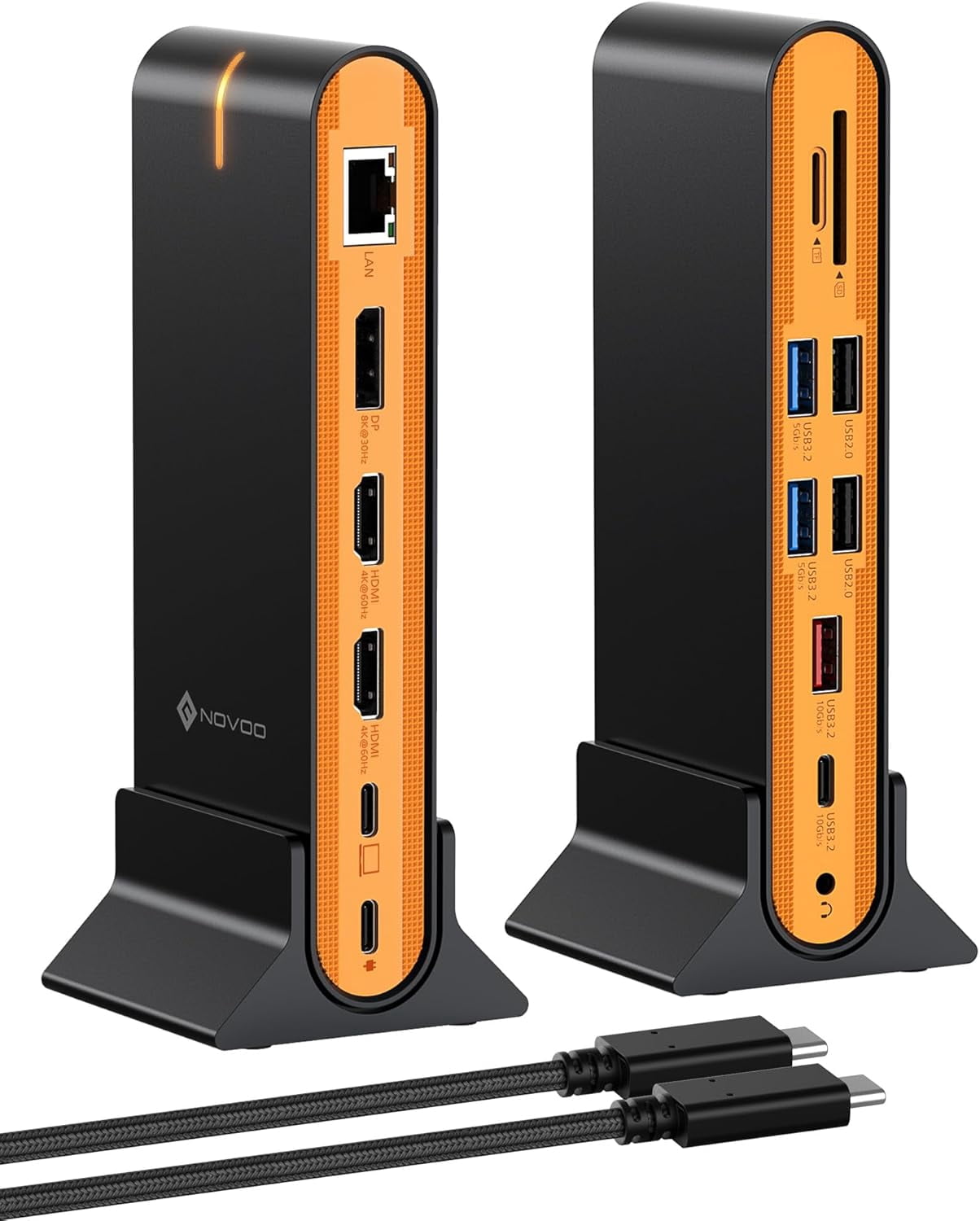NOVOO 15-in-1 Laptop Docking Station with Triple Display, 8K DP, Dual 4K HDMI, 10Gbps USB Ports, SD/TF Card Reader, Ethernet, Compatible with MacBook and Windows Laptops