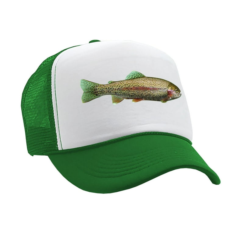 RAINBOW TROUT - freshwater fly fishing angler fish - Vintage Retro Style  Trucker Cap Hat (Green)