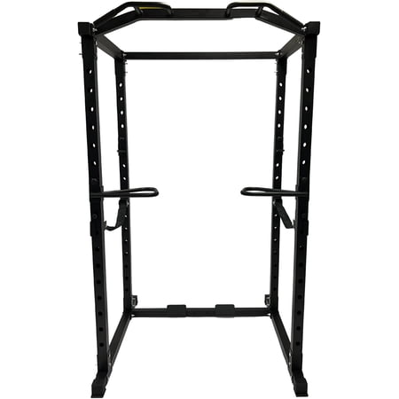 Hulkfit Pro Series Multi-Functional Adjustable Weightlifting Power Cage - Circle Dip Bars  Pull Up Bar  J Hooks  & Safety Bars or Safety Straps - Black