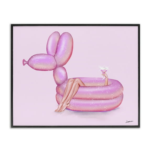 Stupell Industries Balloon Animal Pool People Painting Black Framed Art Print Wall Art, 14 x 11