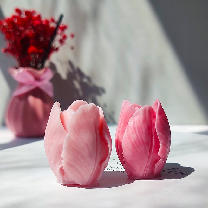 4 pc DIY Tulip Flower Silicone Candle Molds for Scented Candle Making White 5x5cm