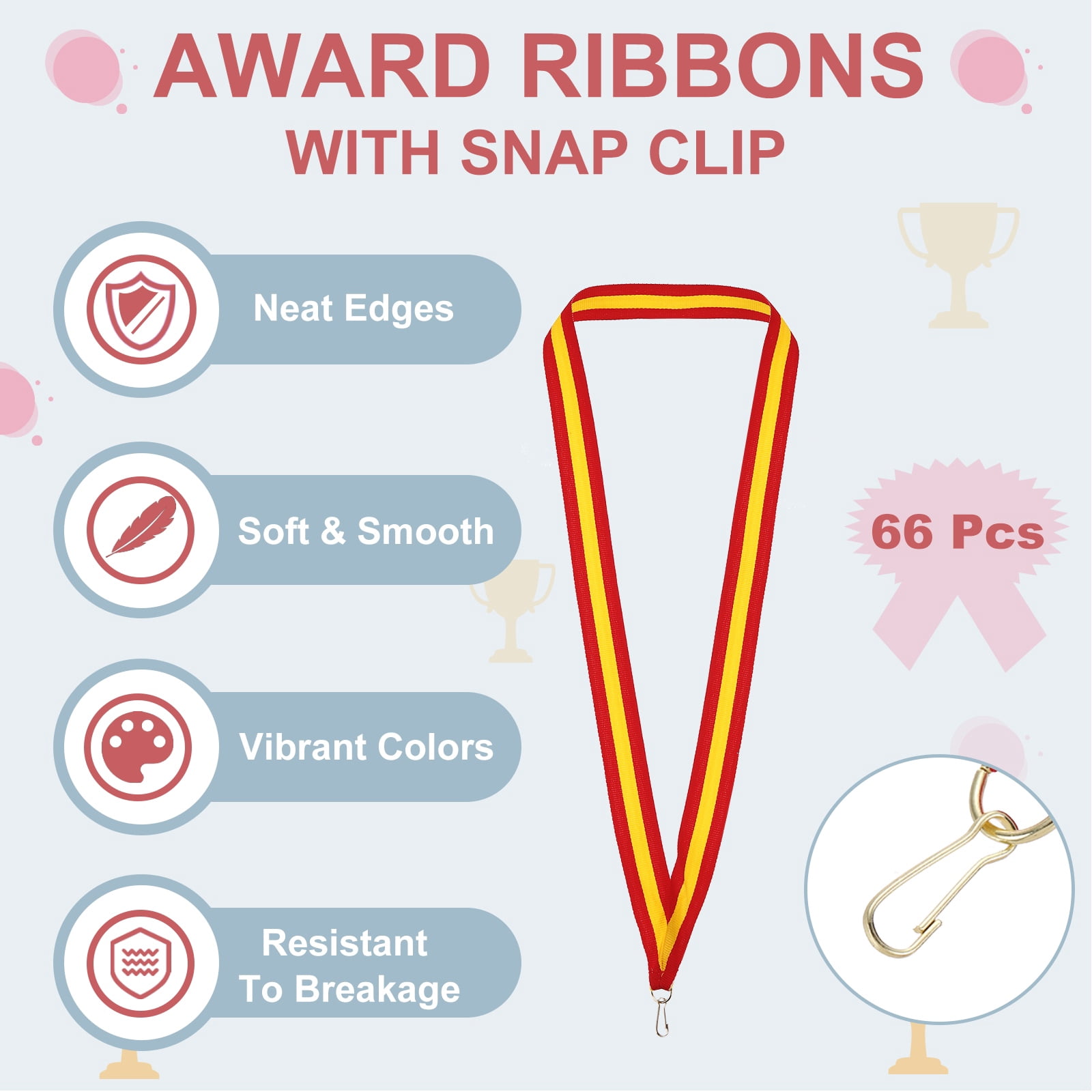 Uxcell Award Neck Ribbons with Snap Clips Polyester Medal Lanyards for Competitions Red/Yellow 66 Pack