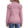 thumbnail image 3 of Kids Girls Toddler Fringe Suede Moto Jacket Long Sleeve Open Front Warm Cozy Windproof Western Utility Outerwear 11-12 Years, 3 of 9