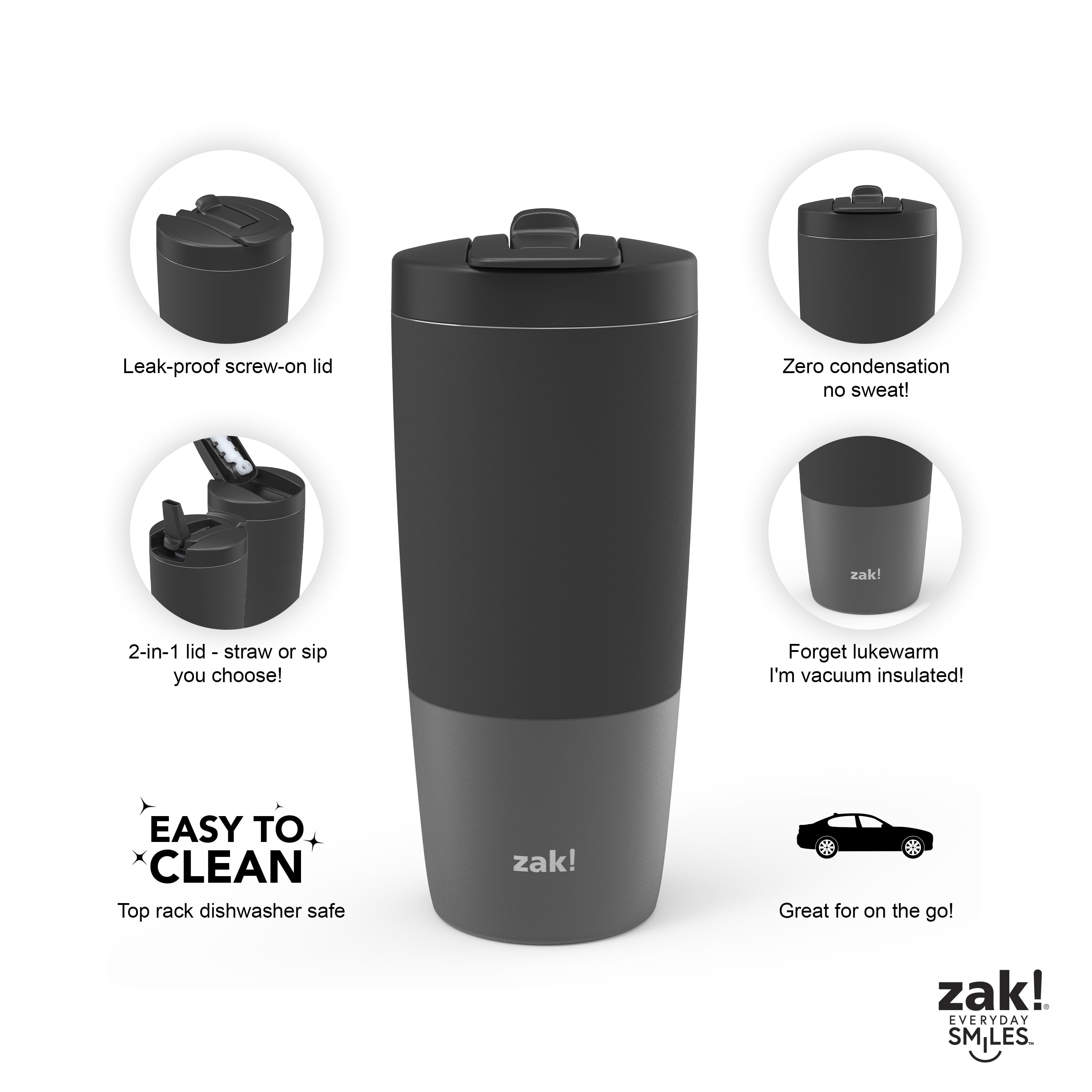Zak Designs 19.5-oz. Stainless Steel Vacuum-Insulated Tumbler, 2-Piece Set  - Sam's Club