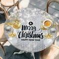 thumbnail image 3 of Christmas Gold Grey Table Cloth, Round Fitted Tablecloths with Elastic Edge, Winter Snowflakes Xmas Balls Geometric Wipeable Waterproof Table Cover for Kitchen Wedding 45-54 Inches, 3 of 4