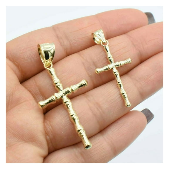 Bamboo Textured Cross Unisex Adult Pendant 10K Yellow Gold, 2.09 Gr- GOLDUM NYC