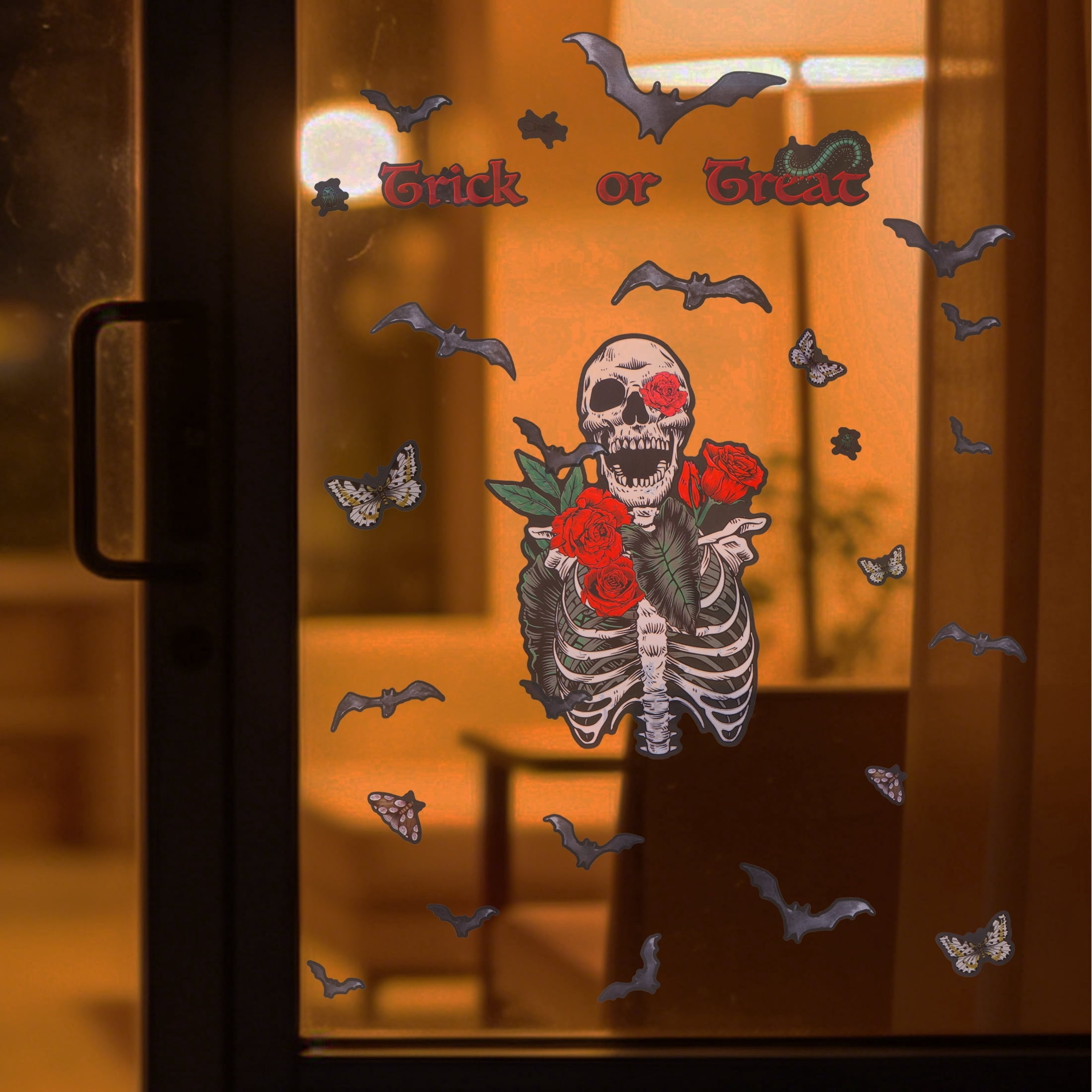 Skeleton and Roses Window Clings, Multicolor, 11.75" x 17", Halloween by Way To Celebrate