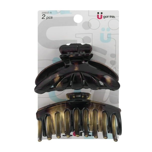 Scunci Fashion Claw Clips for Hair Large in Shimmer Brown Plastic, 2ct