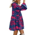 thumbnail image 3 of FANCYINN Womens Floral Shift Tunic Dress Long Sleeve Cover Up V Neck Ruffle Swing Chiffon Floral Prints Mini Dress Red Flower Pockets XS, 3 of 5